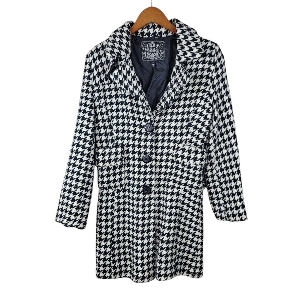 Last Kiss Jacket Coat Medium Peacoat winter Houndstooth Black White